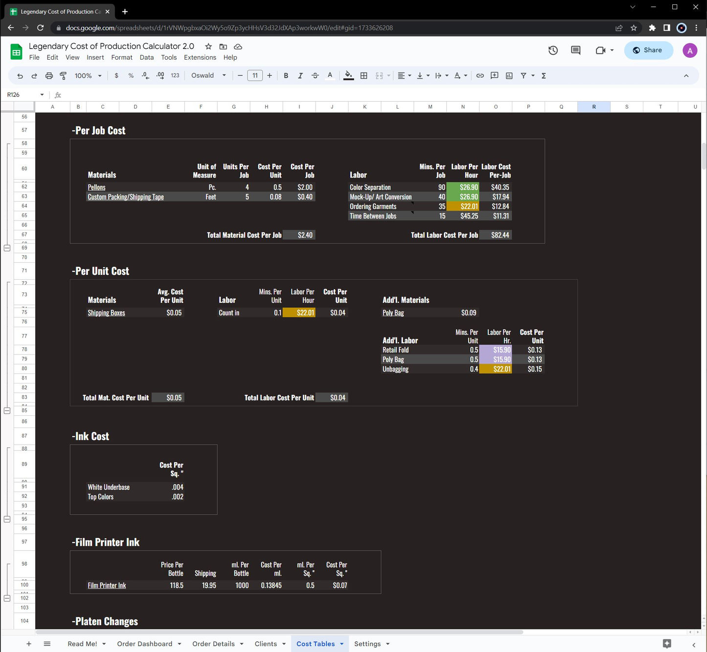 Legendary Cost of Production Calculator 2.0